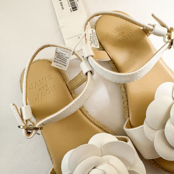 Janie and Jack Sandals Girl White Flower Espadrille Shoes Size 8 NWT - Picture 2 of 6